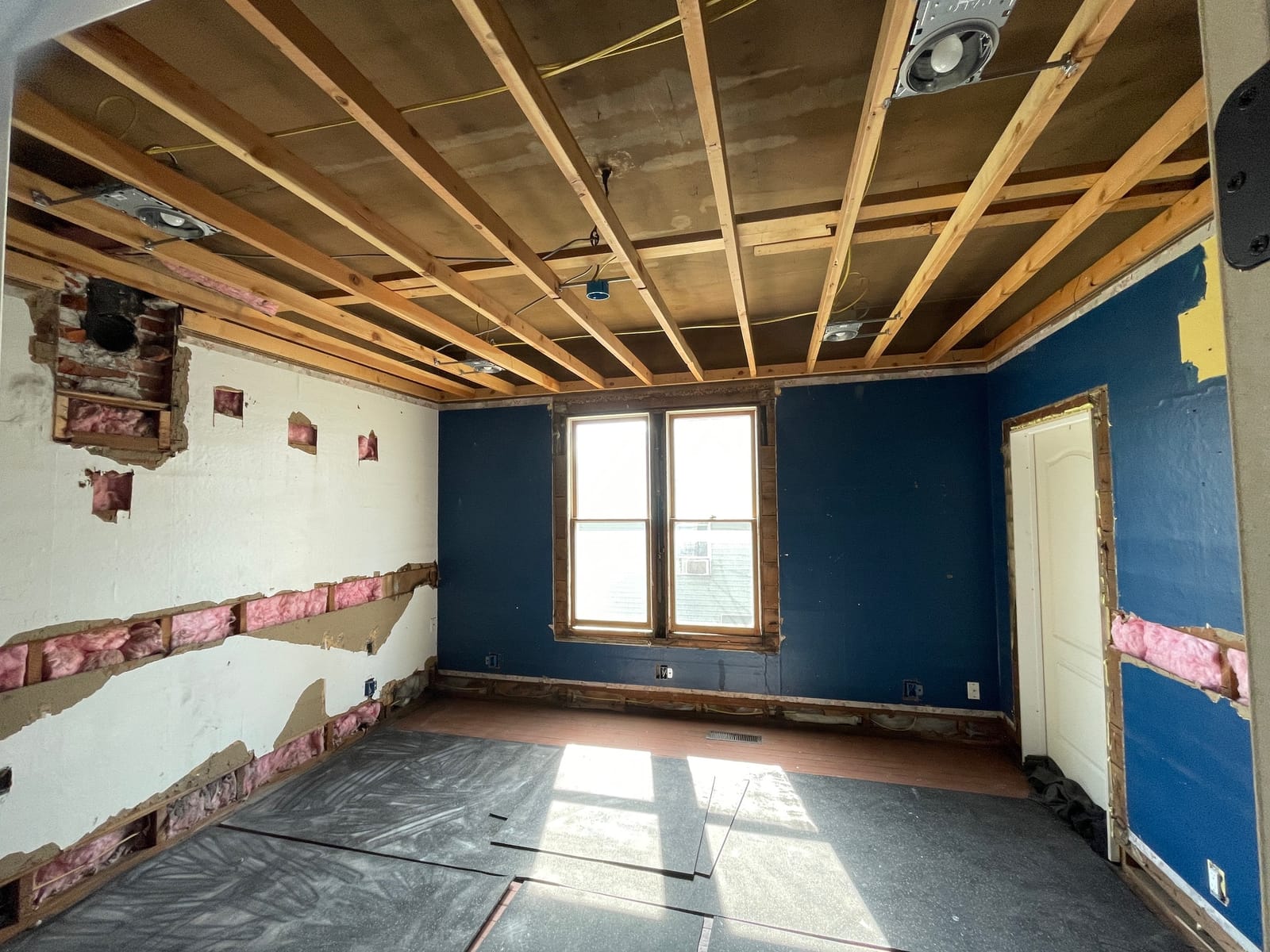 Room gutted to the joists and studs during remodel